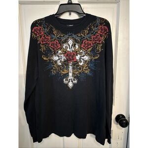 MMA Elite Long Sleeve Shirt Men XL Thermal Skull Grunge Affliction Style Vintage